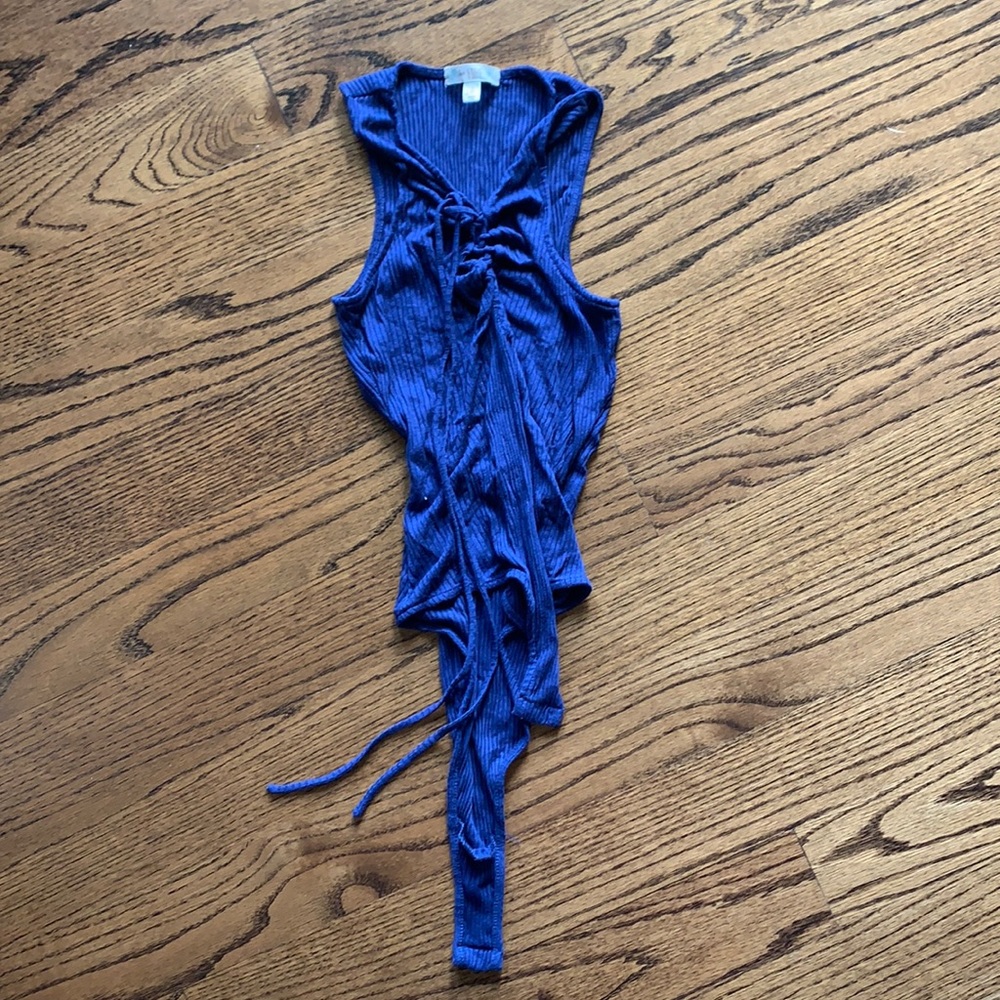Love Fire Ribbed Tank Lace Up Bodysuit